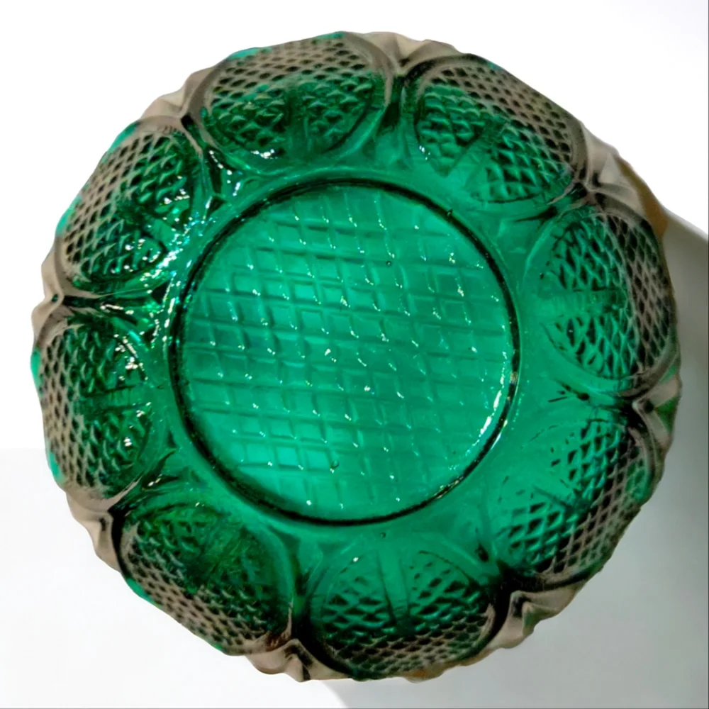 Vtg Ashtray Sauce Bowl  Green Blue Heavy Depression Glass Reflects Light